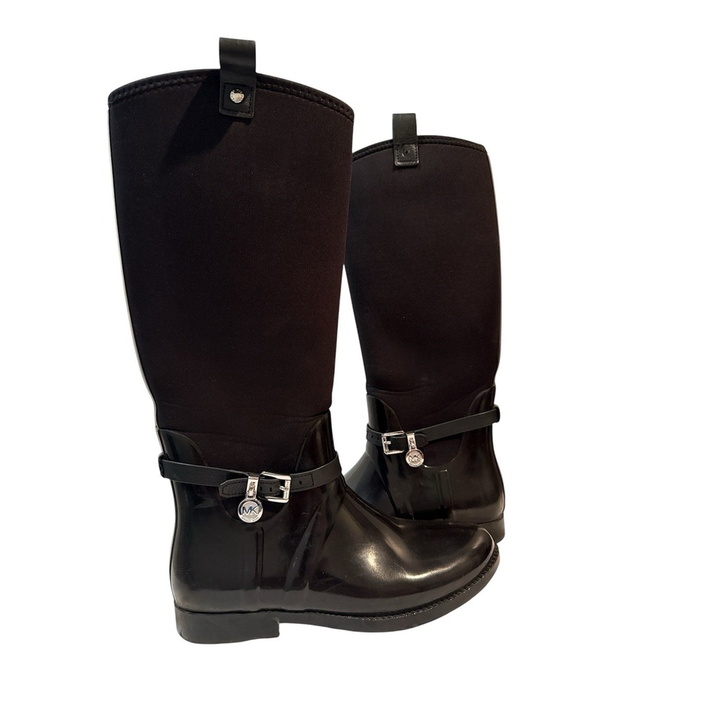 Michael Kors Women Black Tall Rain/Snow Boots US size 8 Rubber Neoprene Boots - Picture 4 of 7